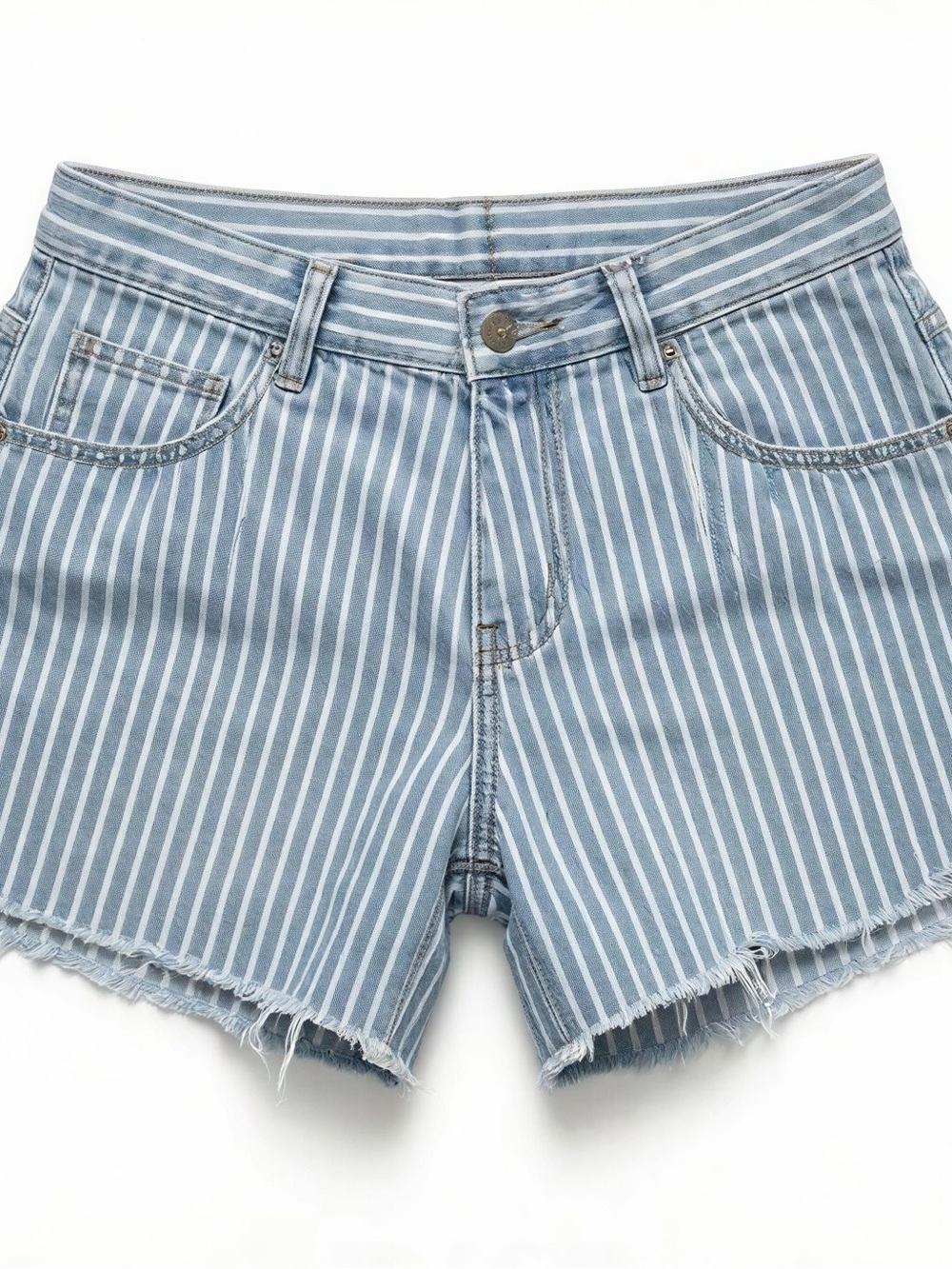 Kenzie Jean Light Blue & White Striped High-Waist Shorts